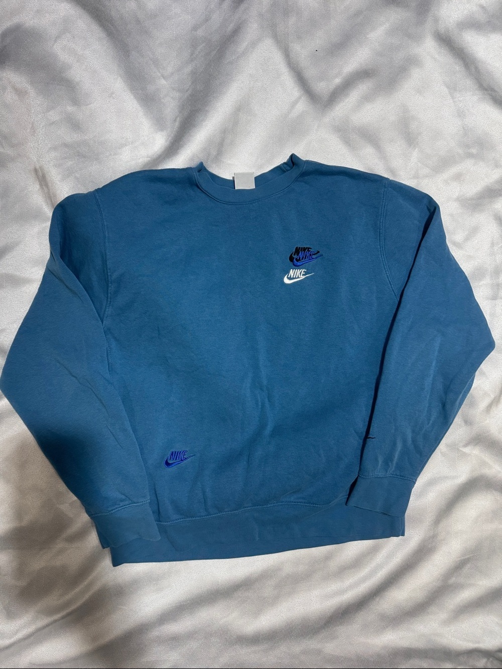 Nike Men's Blue Crewneck Sweatshirt with Embroidered Swooshes